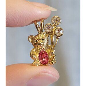 Vintage D.M 99 Signed Gold Tone Pink Rhinestone Balloon Bear Pendant CP1